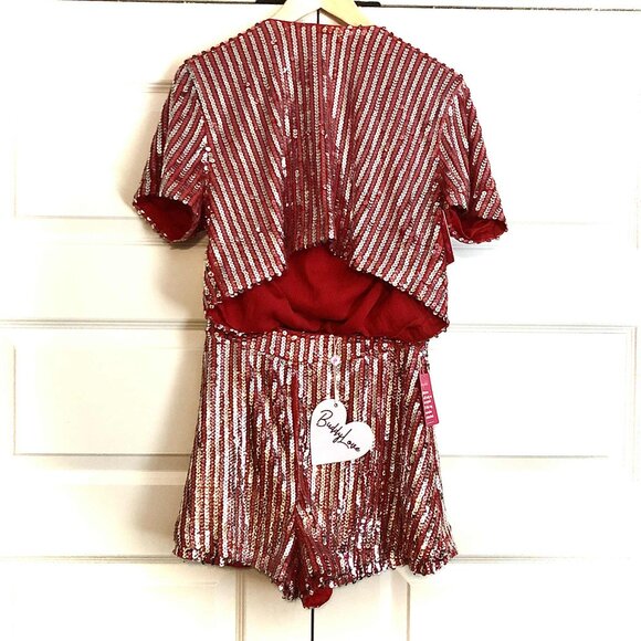NWT BUDDY LOVE Laura Set Sequined Crop Top & Shorts Silver\Watermelon Pink S - Picture 5 of 9